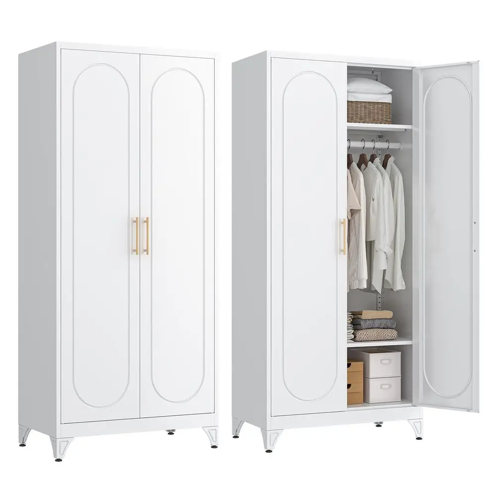 

71 Metal Armoire Wardrobe Closet with DoorsTall Clothing Storage Cabinet with Adjustable Shelves and Hanging Rod,White Wardrobe