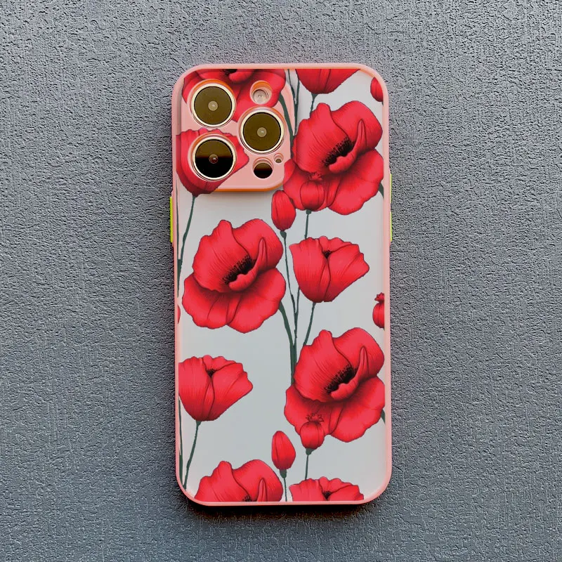 Mohnblüten-Design: Heißrote, stoßfeste Rückseitenhülle für iPhone 17, 16, 12, 13 Pro Max, Mini, 11, 14, 15 Pro Max, XS, X, XR, 7, 8 Plus – Detail 5