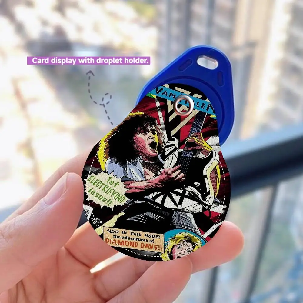 E-Eddie V-Van H-Halen Round Keychains For Women PU Leather Blanks Key Rings Ideal For Holiday Gifts And Party Favors