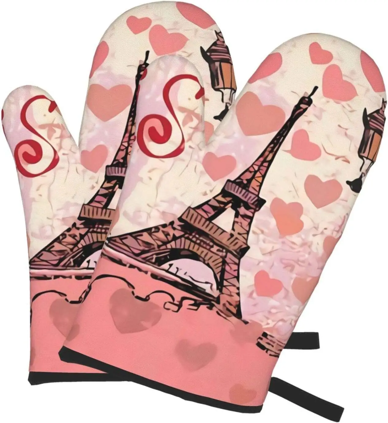 Eiffel Tower Oven Mitts Heat Pink Resistant Kitchen Gloves Cooking for Women Baking Grilling BBQ Microwave for Men Women Cook