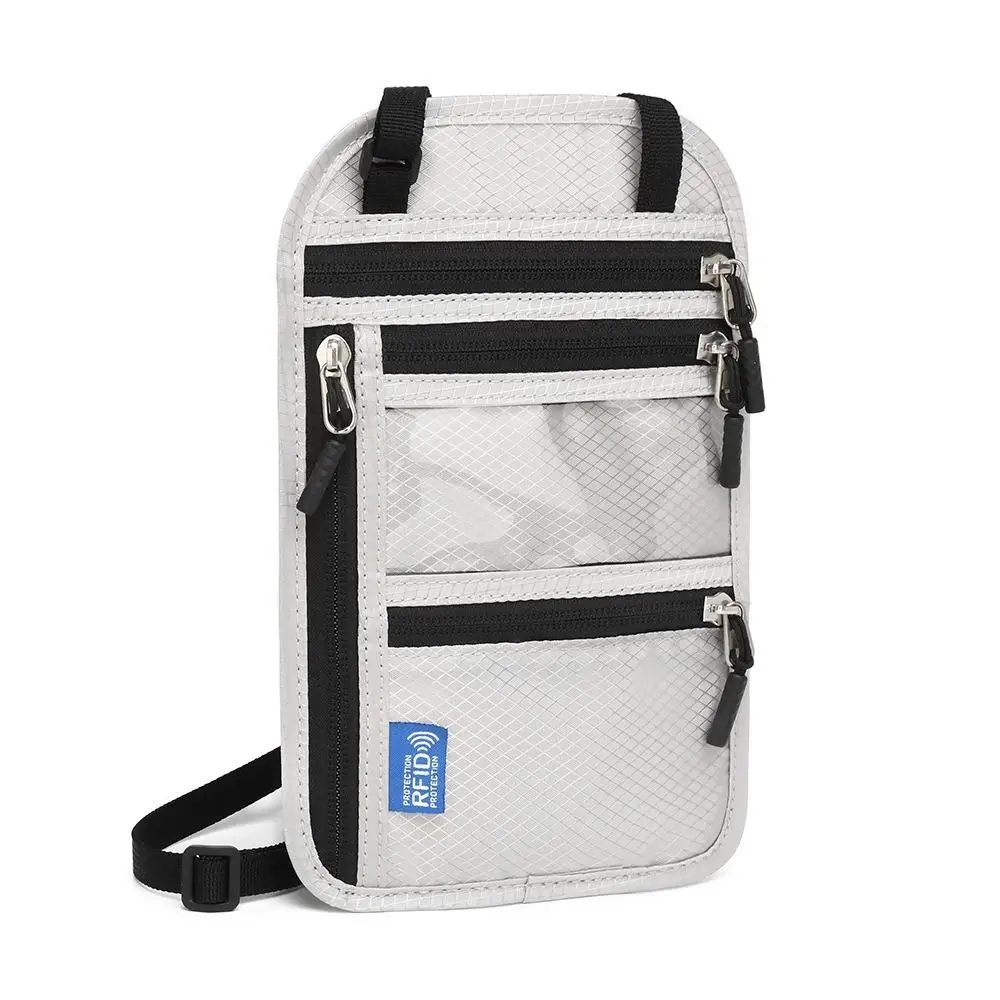 RFID Blocking RFID Passport Bag Waterproof Multi-Pockets Neck Wallet Anti-theft with Adjustable Neck Strap Passport Document Bag