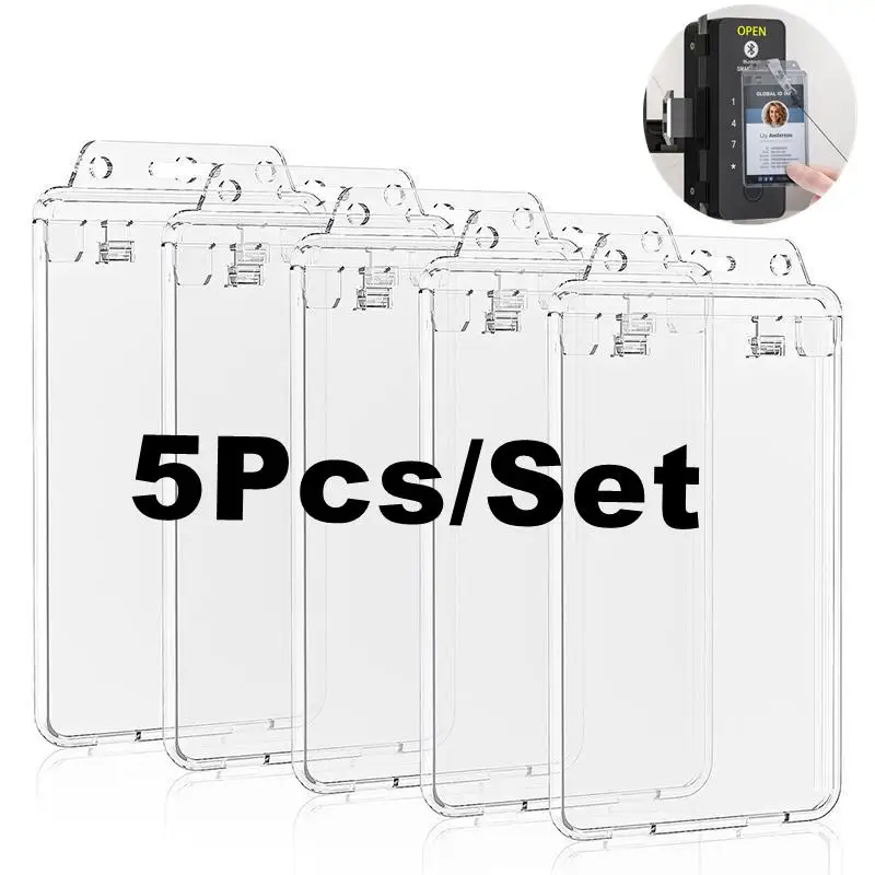 5pcsABS Transparent Horizontal Plastic Card Holder Locking Certificate Card Holder PC Hard Plastic Chest Plate Nurse Accessories