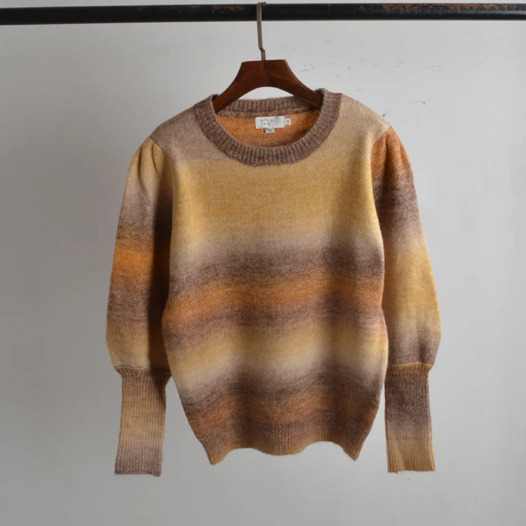 

Loose Long Sve round Ne Knitted Wool Blend Top for Women Autumn Winter New Sle Tie Dye Faionable Casual Wear