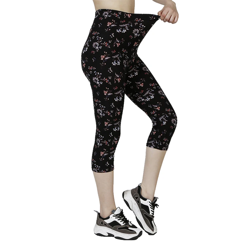 QR79 Summer Cropped Pants, Floral Print, Summer Leggings, Soft and Elastic WOMEN\'S Sports Pants