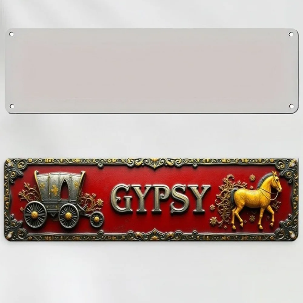 1PC Vintage Carriage Horse Gypsy Metal Sign, 2D Aluminum Wall Art for Bar Pub Restaurant Decor