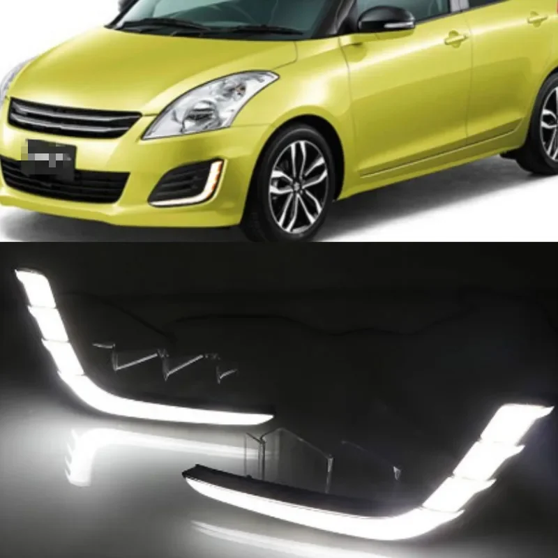 

1 Set Car LED DRL Daytime Running Lights For Suzuki Swift 2014 2015 2016 with Yellow Turning Signal fog lamp cover