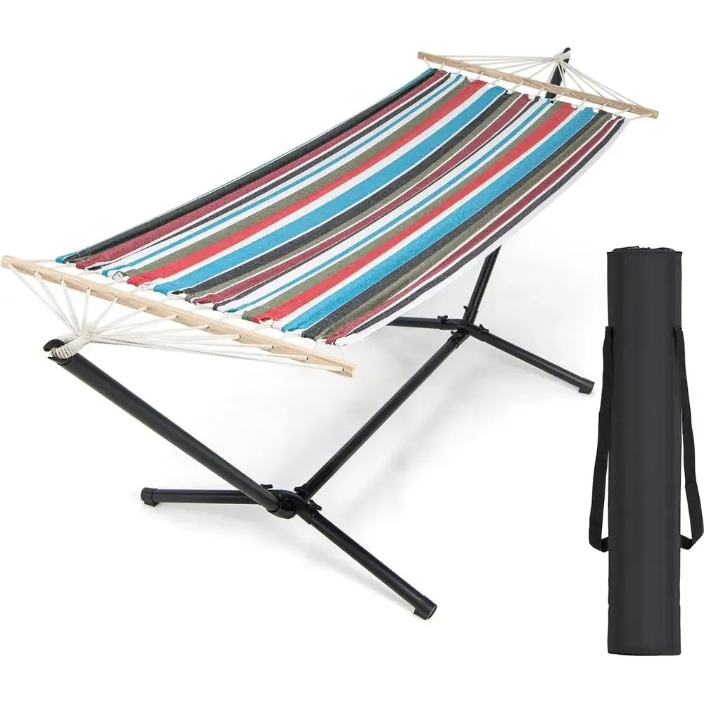 

Heavy-Duty Hammock Stand with Foldable Hammock, Portable Bag & Bamboo Bar, Outdoor Swing for Garden, Patio, Max 330 lbs (Multi-C