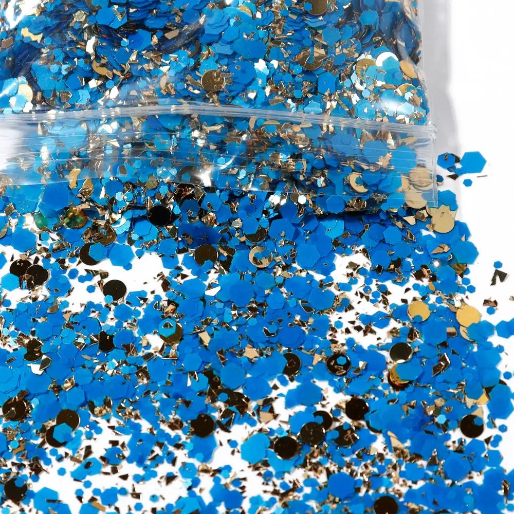 50 g/Beutel, holografischer, klobiger Glitzer, Prinzessinnen-Serie, goldfarbener, kosmetischer Bastel-Glitzer für Epoxidharz-Nagel-Pailletten, schillernde Flocken – Detail 23