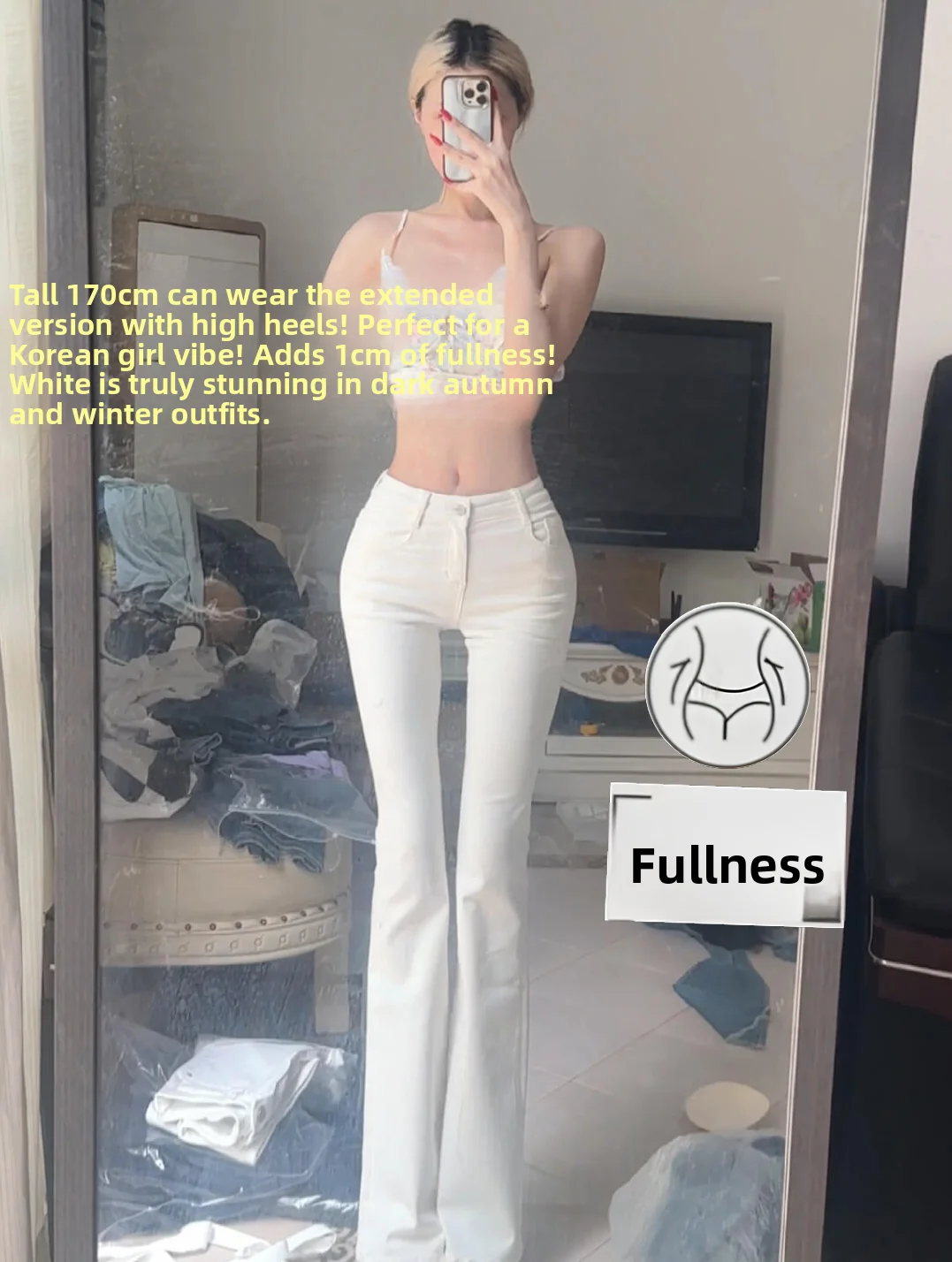 

Low Waist Bell Bottom Jeans Women's Slim Fit Denim Pants with Butt Lifting Pad Fashionable Shape Memory Spring Summer Autumn