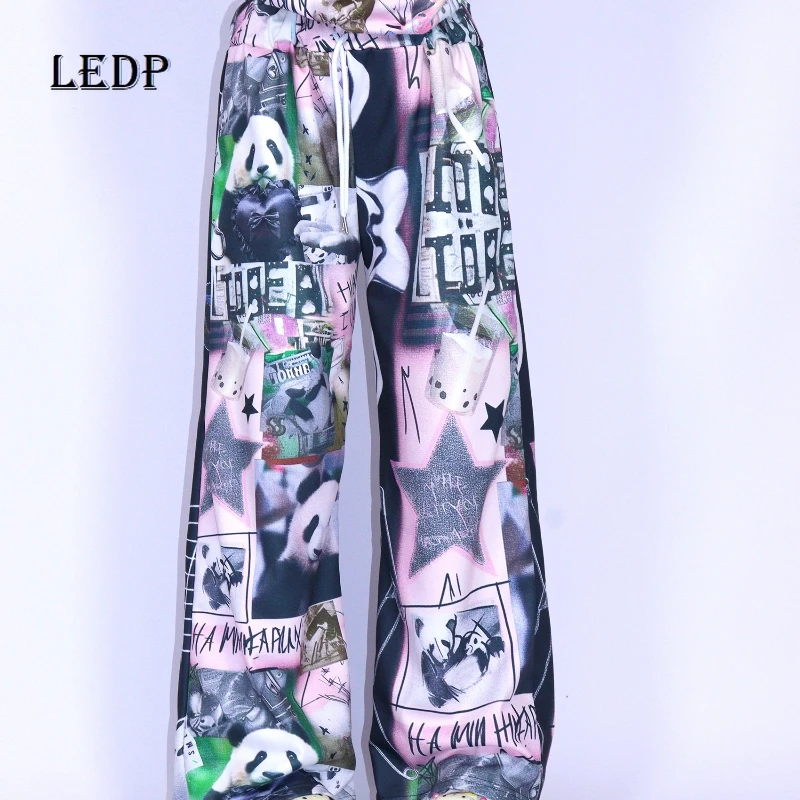 

Retro Original Design Cartoon Animal Print Women's Trousers Autumn New Loose Slimming Versatile Sweet Cool Wide-Leg Pants Ladies