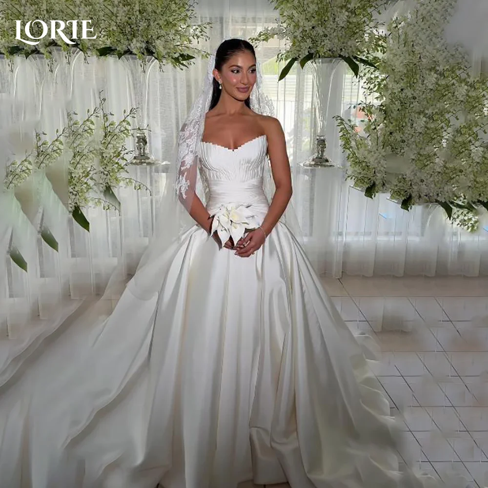 

LORIE Vintage Satin Wedding Dresses Elegant Sweetheart A-Line Ivory Ball Bridal Gown Pleats Princess Bride Dress Customized
