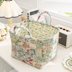 Pastoral Style Fabric Storage Basket Stackable Washable Sundries Storage Organizer Foldable Underwear Debris Organizing Frame