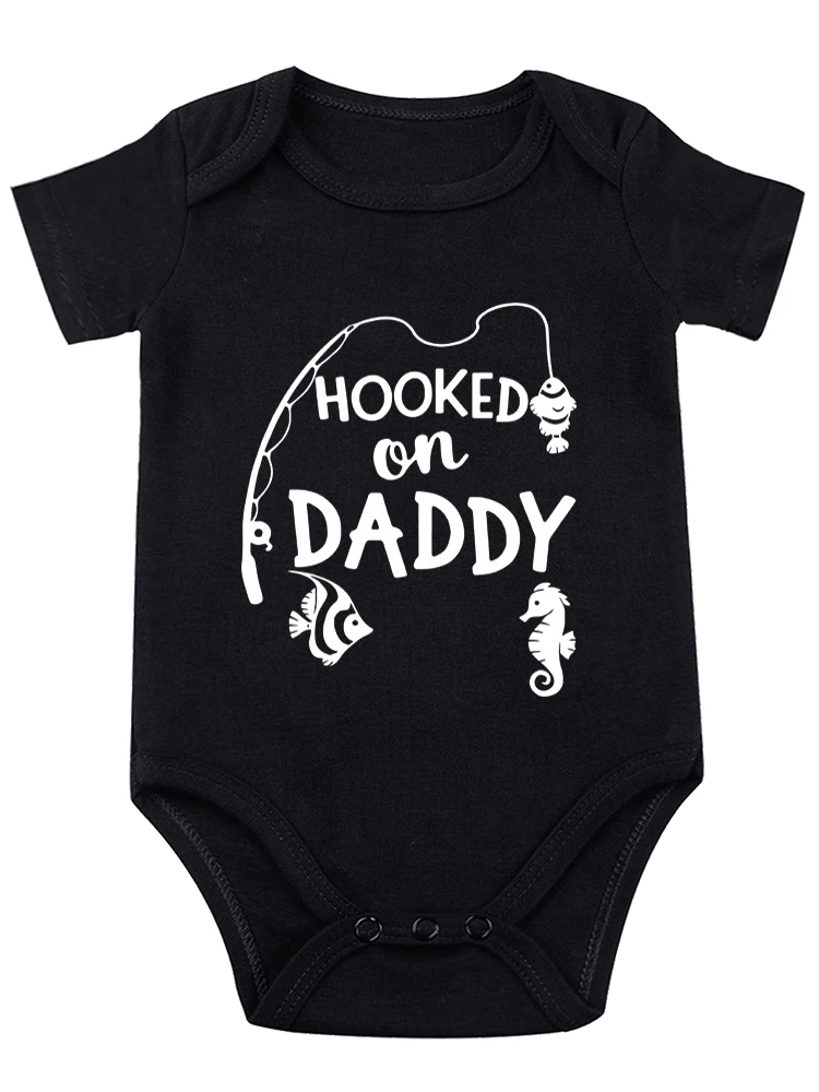 Hooked on Daddy ,Baby Bodysuit Funny Baby onesie Cute Newborn Romper Outfit Adorable Unisex Girls Romper