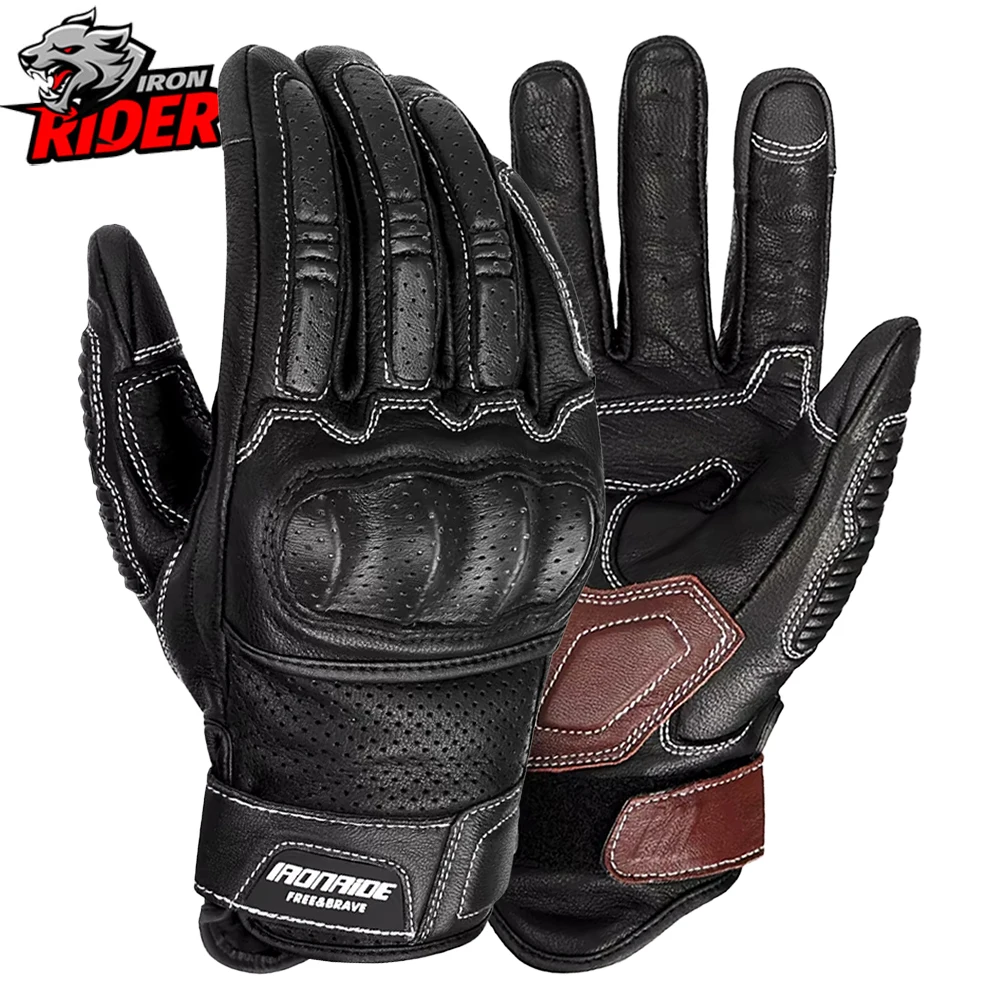 

Летние ретро-перфорированные кожаные мотоциклетные перчатки для мужчин и женщин, полнопальцевые перчатки для мотокросса, защитные от падений и дышащие.