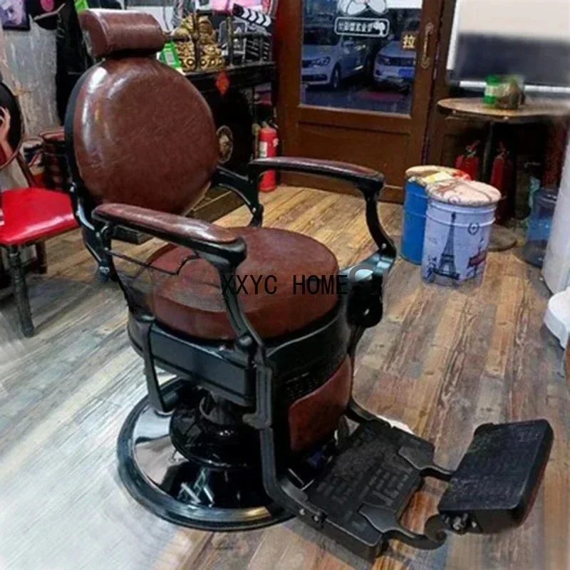 Luxury Stylist Chair Hairdressing Footrest Vintage Professional Barber Chair Leather Taburetes De Bar Barber Equipment LJ50BC