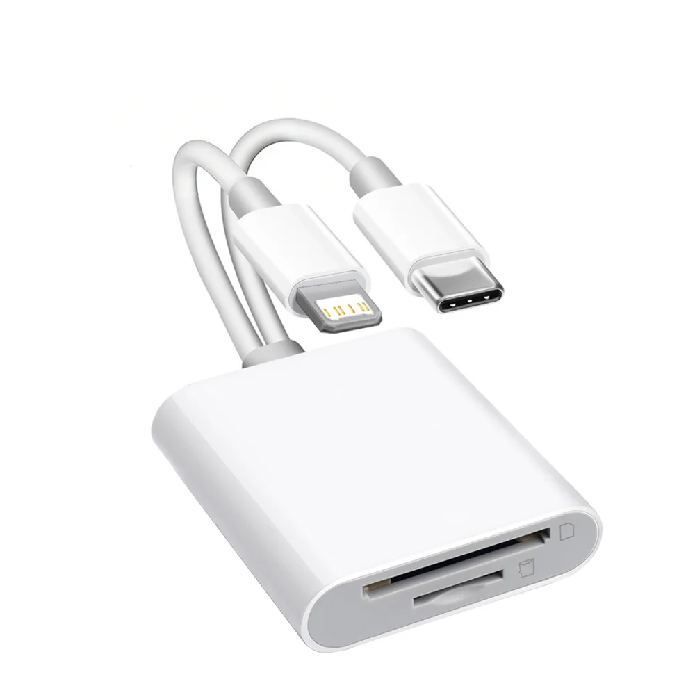 SD Memory Card Reader for iPhone USB C/Lightning Dual Interface Digital Camera Adapter to MacBook/USBC Laptop for SD/TF/Sim Card