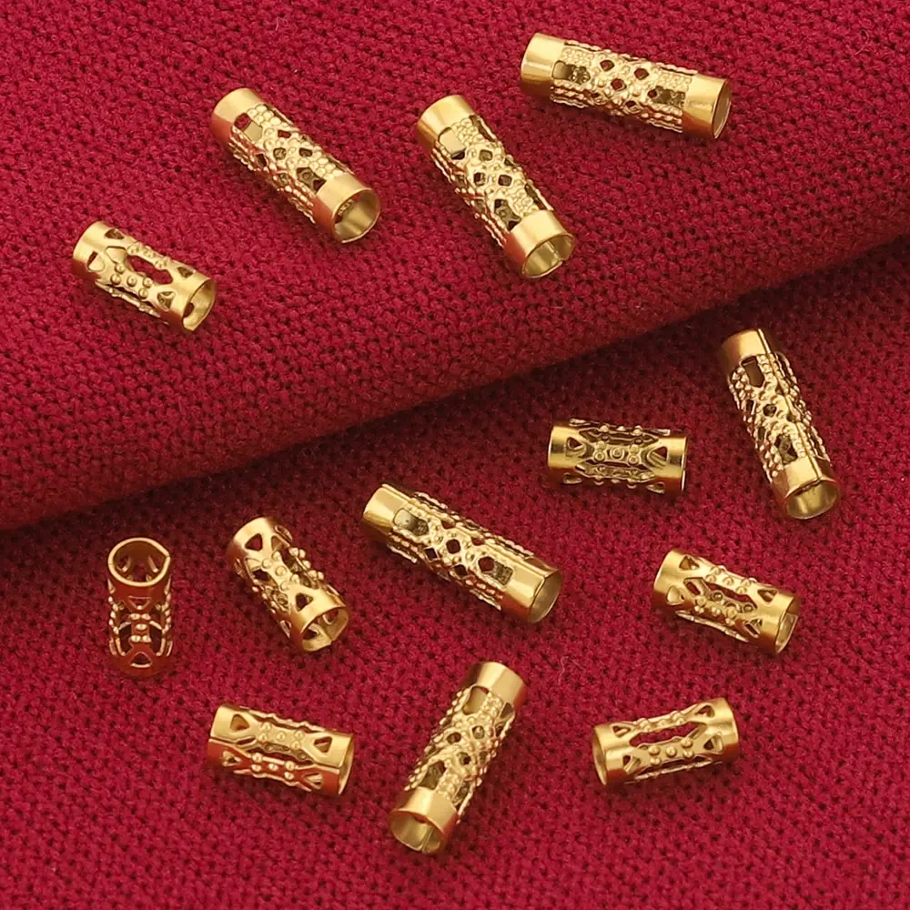 20pcs Lot Stainless Steel Hollow Tube Spacer Beads Hair Braid Beard Dread Lock Charms for Necklace Bracelet Jewelry Making