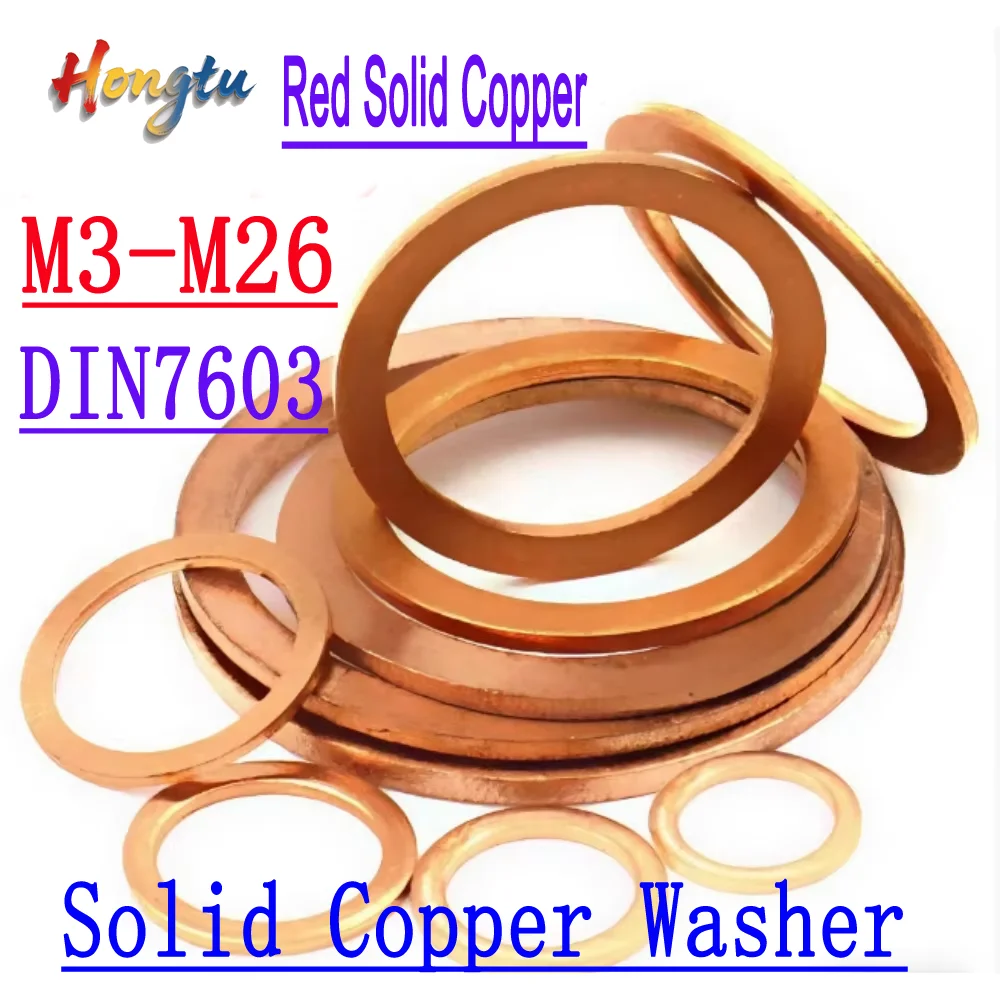 

10/50pcs Red Solid Copper Flat Ring Seals – Washer Gaskets, Sump Plug Oil Seals, Hardware Fittings (DIN7603)