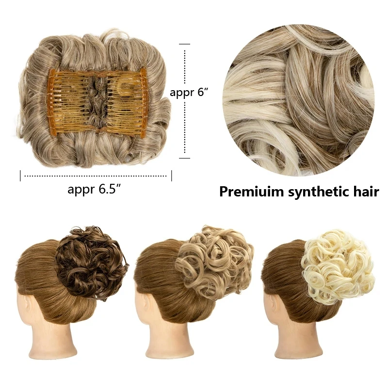 BOYMIA Synthetic LARGE Comb Clip In Curly Hair Extension Chignon Hair Pieces Women Updo Cover Hairpiece Extension Hair Bun