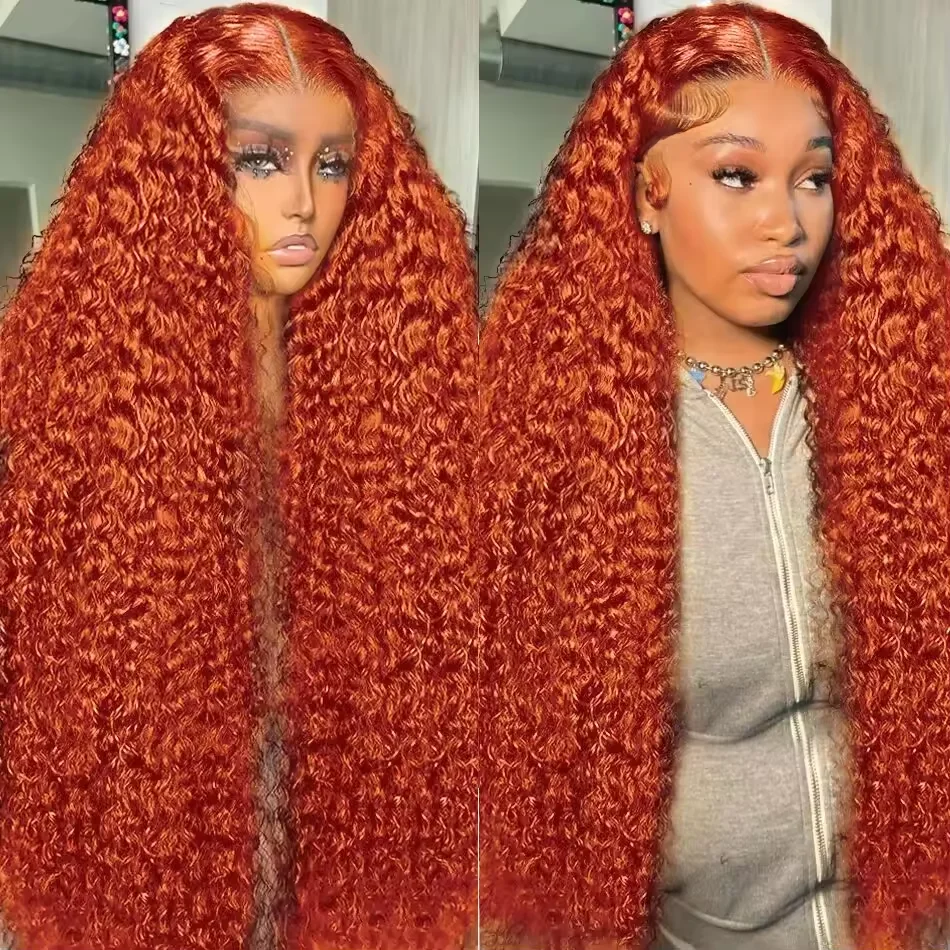 

Ginger Orange Water Wave #350 Colored 13x6 13x4 Transparent Lace Front Wig Human Hair for Women Deep Curly Wigs Pre Plucked