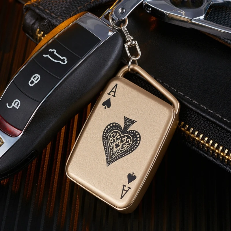 2024 Creative Playing Card Keychain Pendant Tungsten Wire Ignite USB Charging Lighter Portable Funny Electronic Lighters Smoking