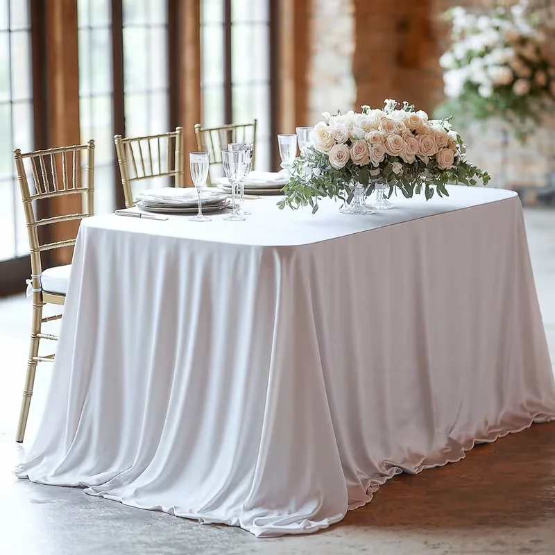 Knitterfreie Weiße Tischdecke, Dehnbar in Übergröße, für Dessert- und Teepausentische, Geeignet für Geburtstag, Hochzeit, Verlobung – Detail 3