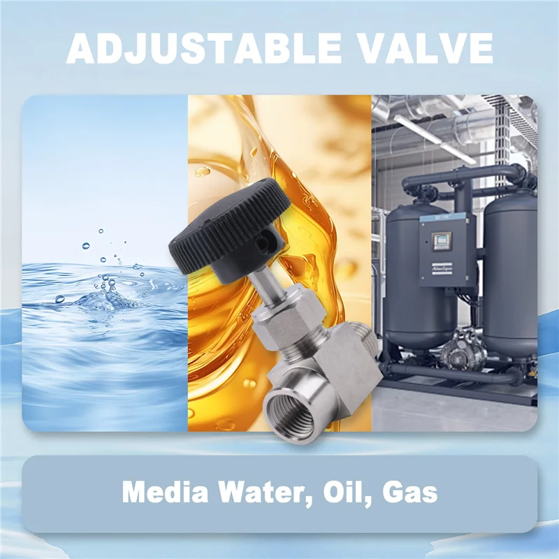 

-A65I Needle Valve Adjustable 1/4 Inch Male To Female Thread Stainless Steel 304 Flow Control Shut Off Crane Needle Valve