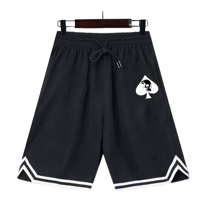 Męskie spodnie do koszykówki Casualowe spodenki sportowe Czarno-białe spodenki Casual Street Wear Spade Skull Printed Lace up Shorts