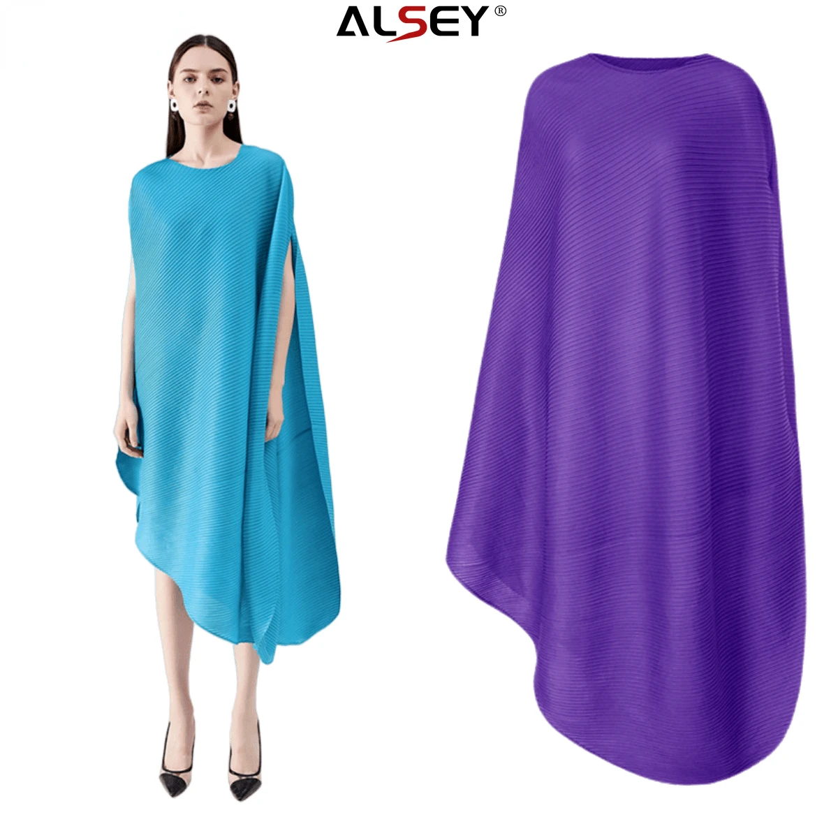 

ALSEY High-quality Pleated 2023 Summer Round Neck Women's Dress Oversized Section Sleeveless Medium-length Dress Fashion Women