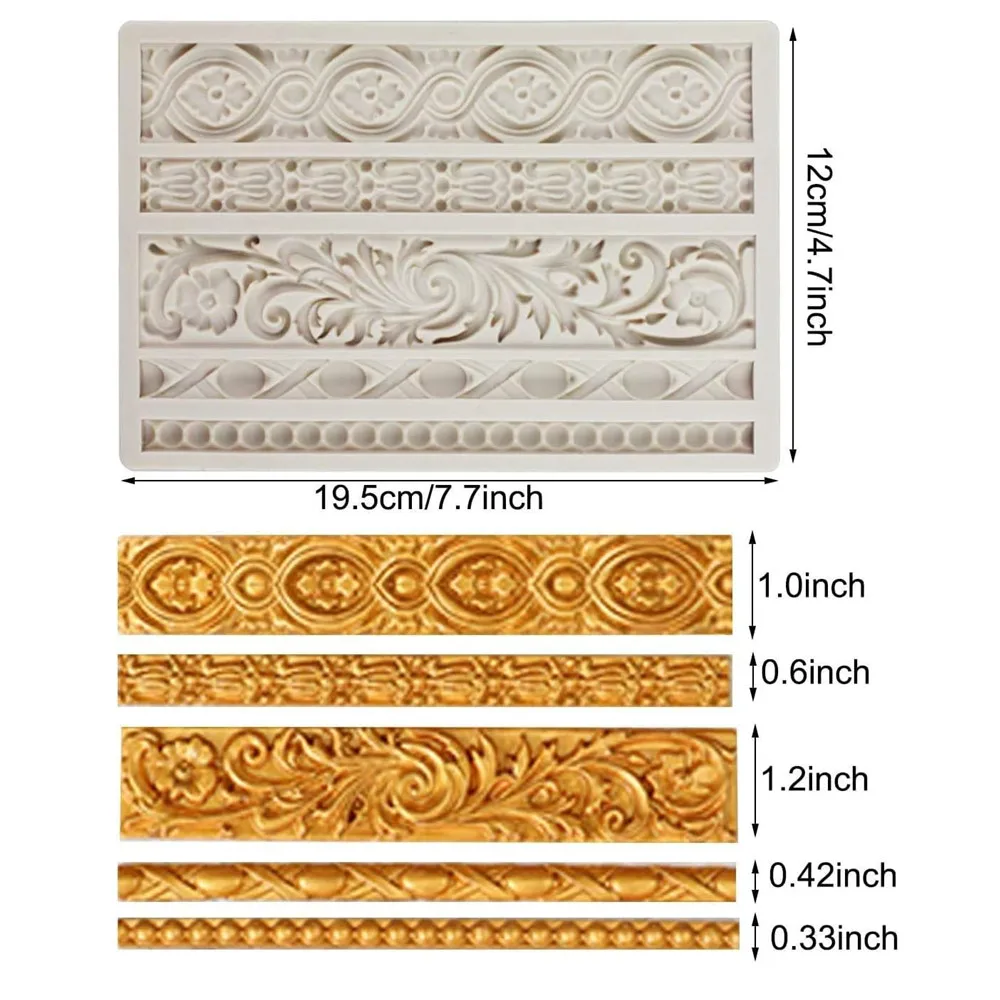 Baroque Fondant Molds Scroll Border Lace Silicone Molds Curlicues Gum Paste Candy Chocolate Molds Cake Decorating Sugar Craft