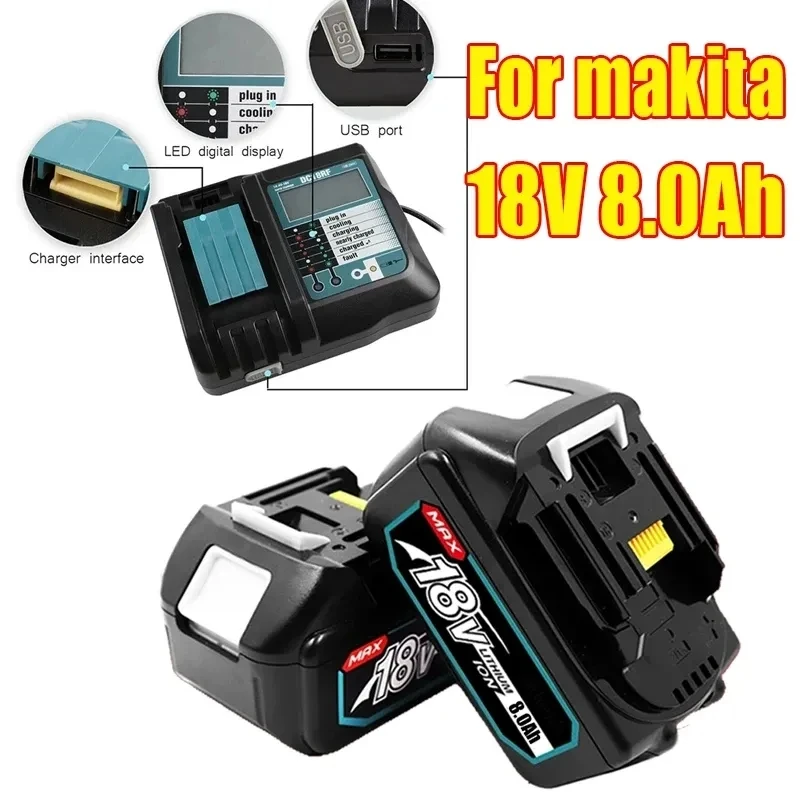 Makita 18V Tool Rechargeable Battery BL1860 B 18V 8.0AH Backup Battery for Makita 18V BL1860 BL1840 BL1850 with DC18RF Charging