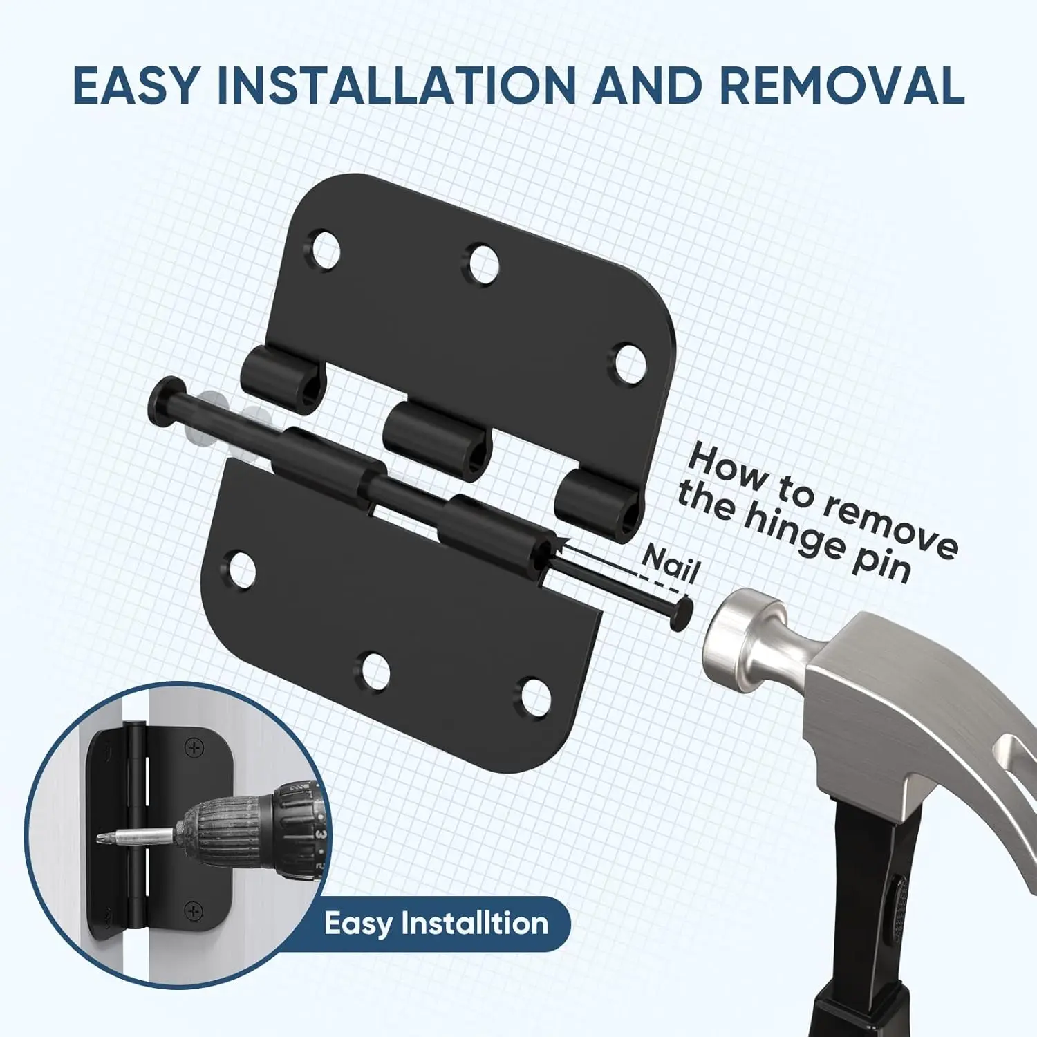 48-حزمة مفصلات أبواب 3.5 بوصة مع زاوية نصف قطر 5/8 بوصة، أجهزة أبواب سكنية ثنائية الطي من الحديد مقاس 3-1/2 × 3-1/2 بوصة، شعبية جديدة #5