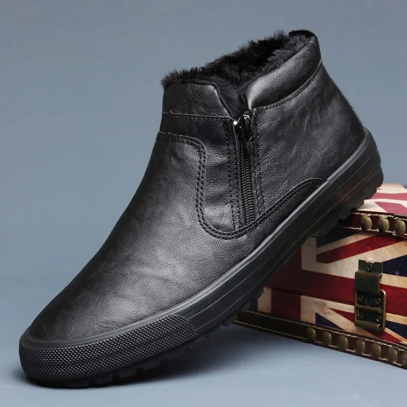 New Men Leather Boots Shoes for Men Warm Plush Inside High Tops Leather Casual Shoes Man Platform Boots Zapatos De Cuero Hombre