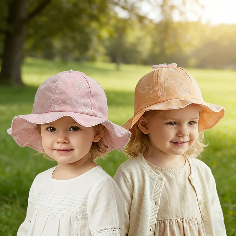Baby-Mädchen-Hut, Frühling, Sommer, Spitze, Prinzessinnen-Eimerhüte, atmungsaktiv, süß, Outdoor-Accessoire, Sonnenschutz, mit winddichtem Seil, 8–36 Monate