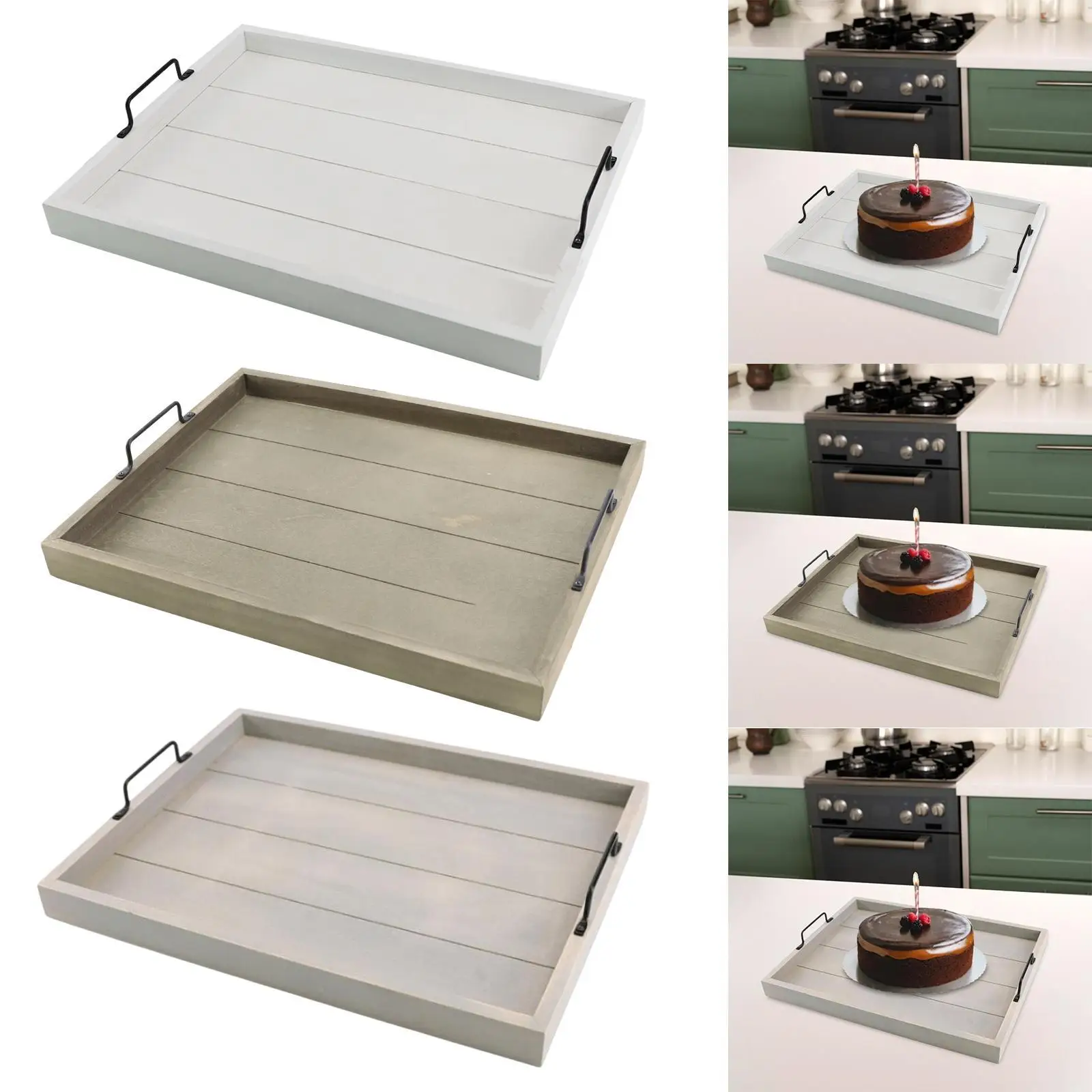 

Wood Serving Tray with Handles Elegant Serving Platter for Home Party Office