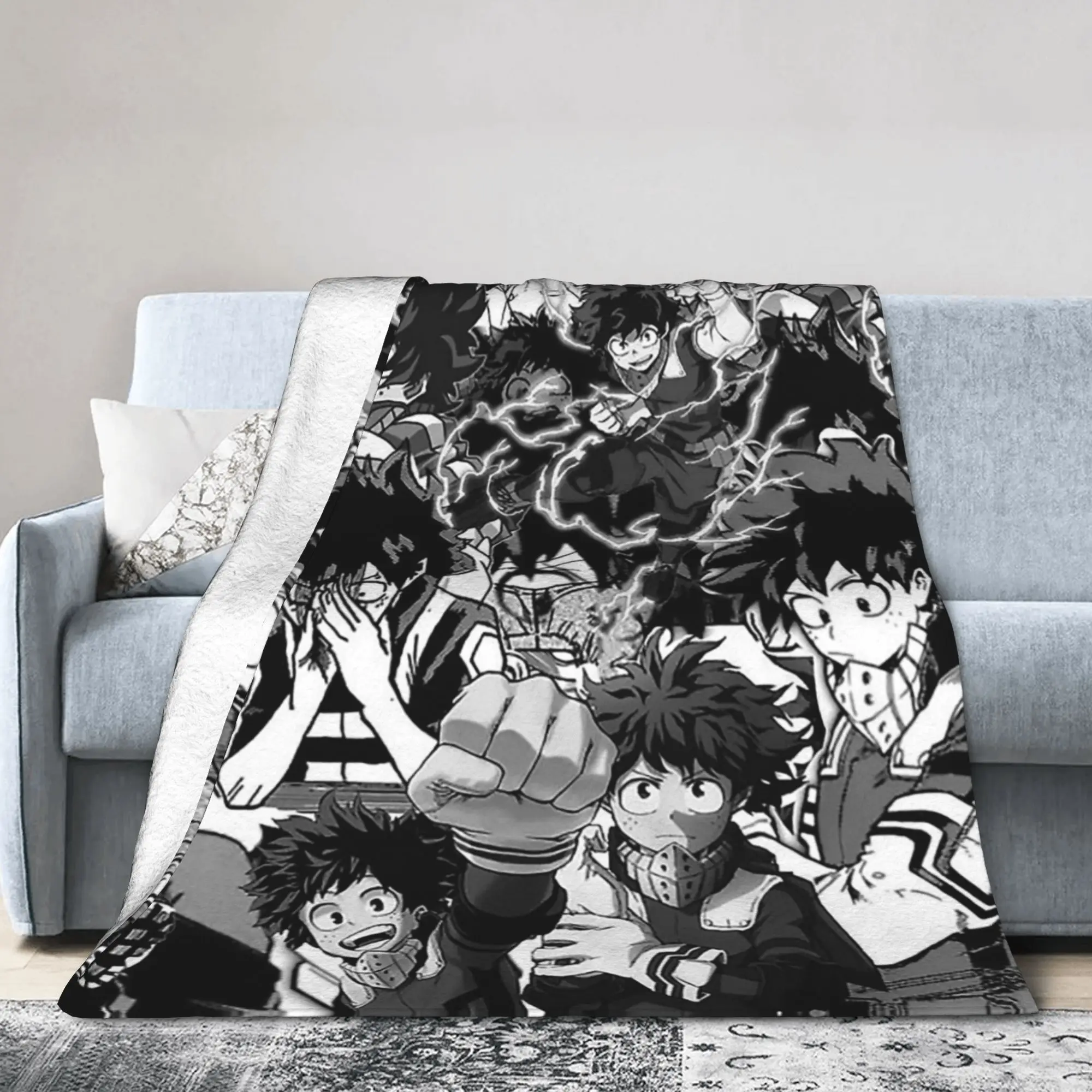 Deku Midoriya Lzuku Blankets Boku No MHA Anime Flannel Funny Soft Throw Blankets for Home Restaurant Textile Decor,