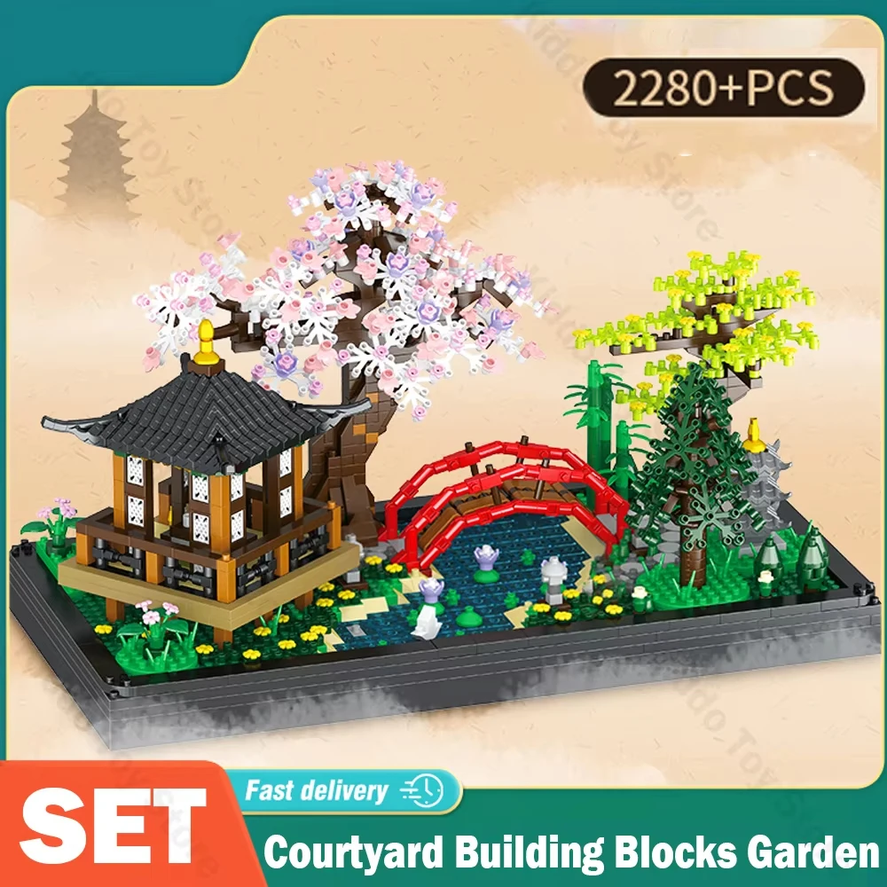 

Строительные блоки для двора, сад, дзен, сад, архитектура, 2280 шт., сделай сам, сборка кирпичей, игрушки для детей, взрослых, подарки для коллекции