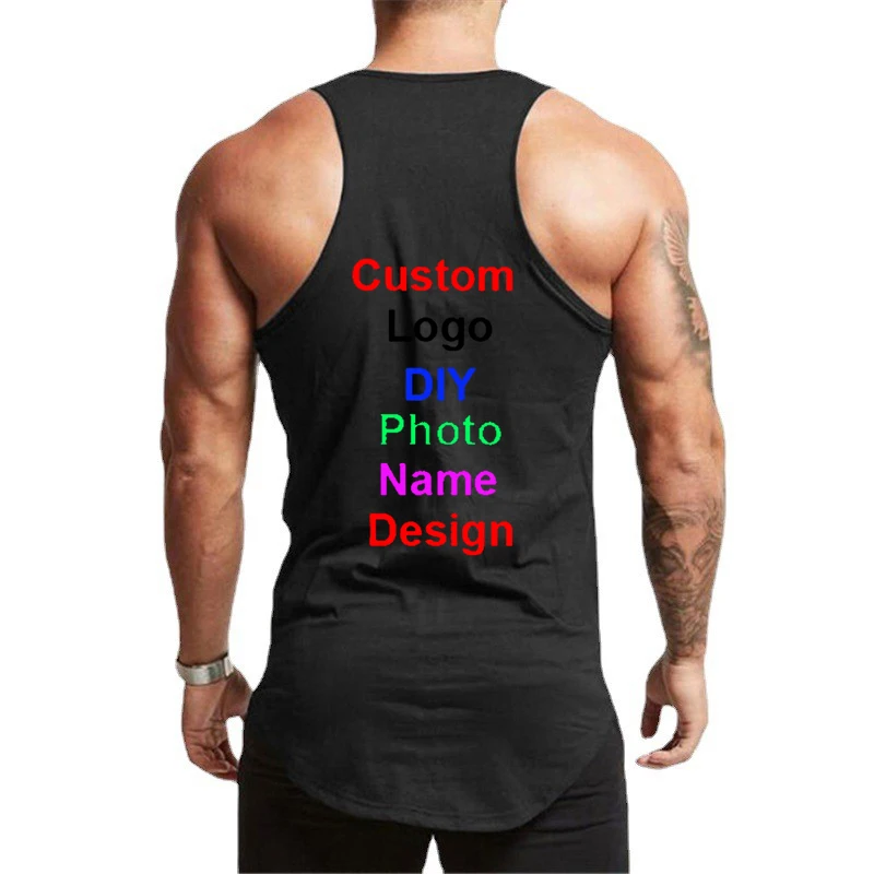 DIY Customized Your OWN Design Brand Logo Mens Cotton Gym Tank Top Bodybuilding Sleeveless Shirt Fitness Clothing