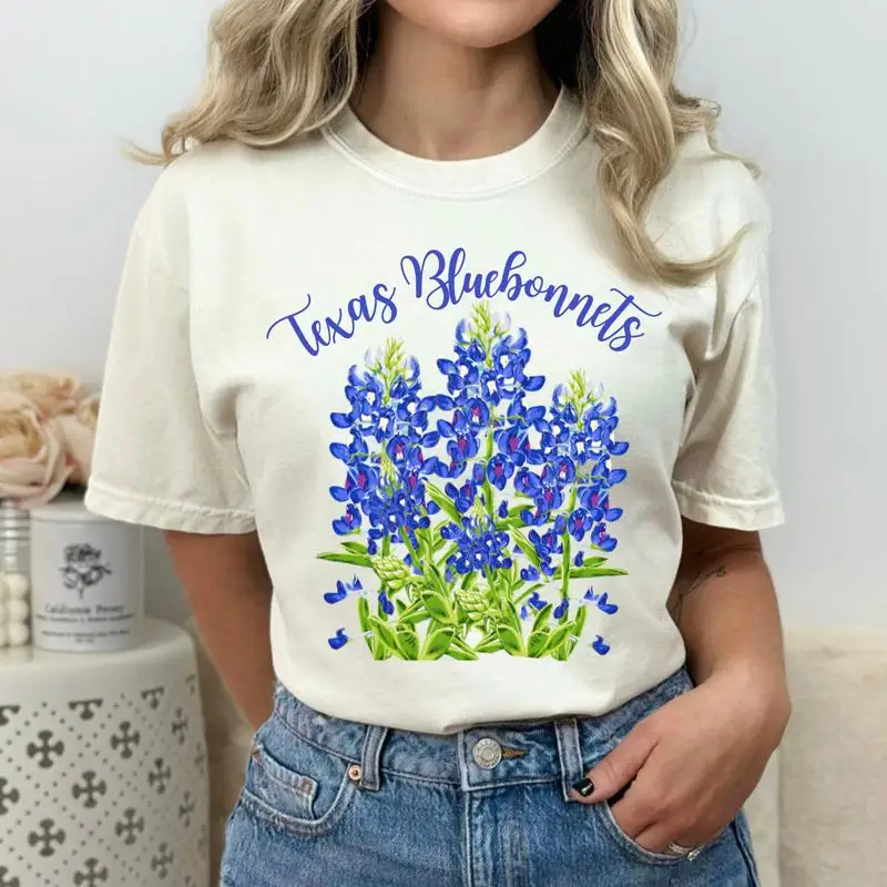 

Texas Bluebonnets In Comfort Colors Dyed T Shirt Colorful S For Her Flower