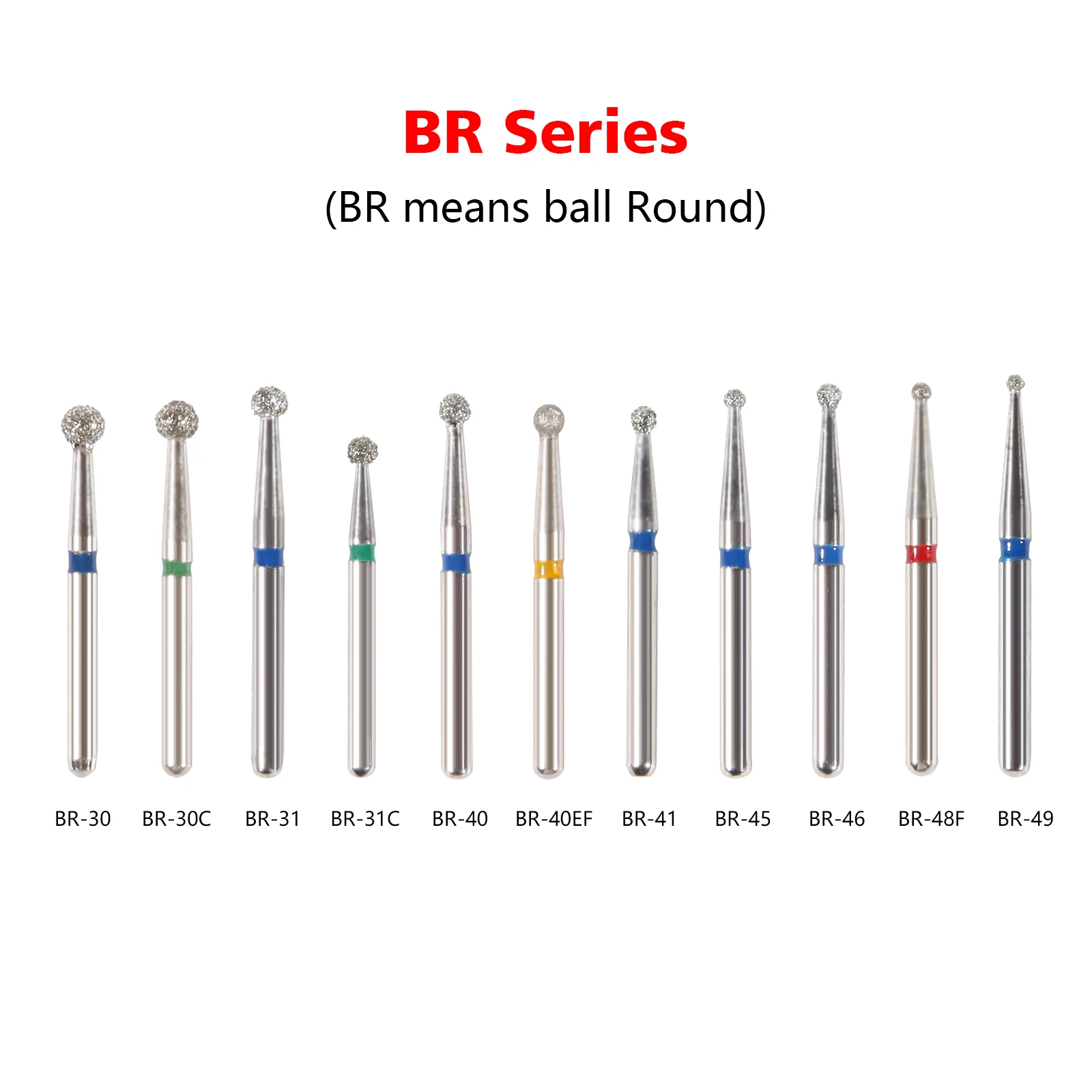 Brocas de Diamante Dentárias para Polimento De Dentes, Material De Aço Inoxidável, Alta Velocidade Handpiece, Diâmetro 1.6mm, 5Pcs por Caixa