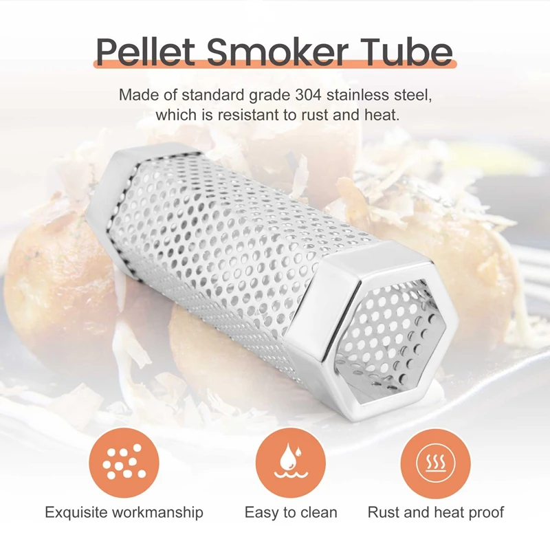 Aço inoxidável Pellet Smoker Tube, Acessório de Churrasco para Grelhadores a Carvão, Grill, 6 ", 2 Pcs