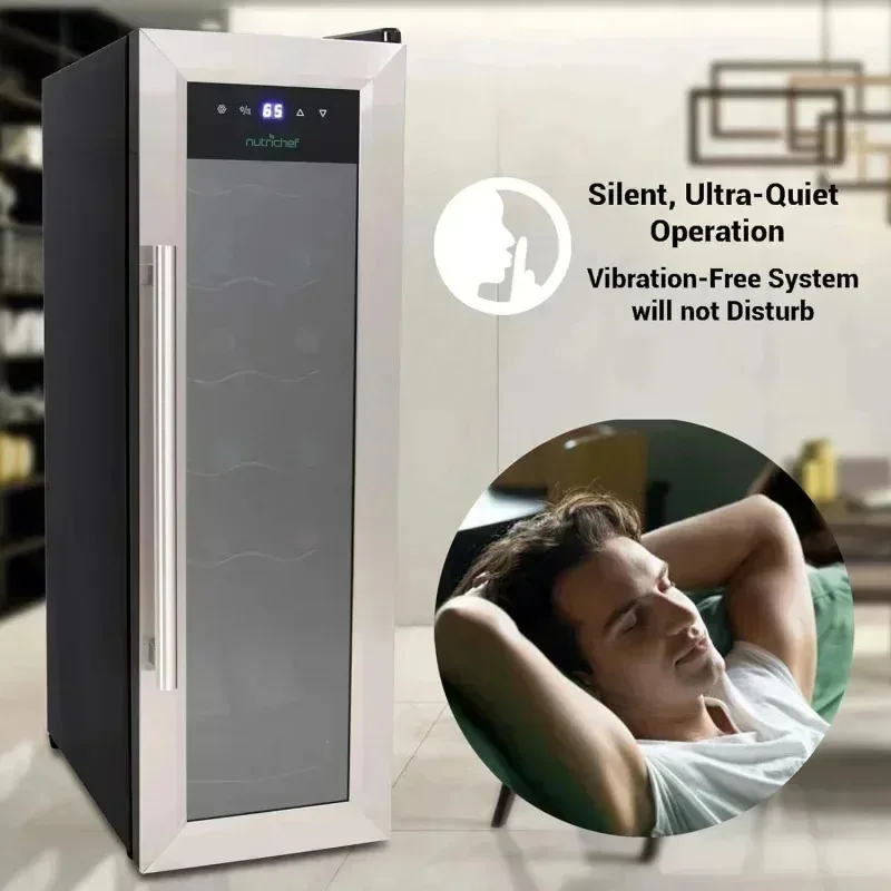 PMD4-NutriChef PKCWC12 مبرد ثلاجة كونترتوب، ثلاجة نبيذ صغيرة مدمجة قائمة بذاتها، تحكم رقمي، 12 زجاجة،