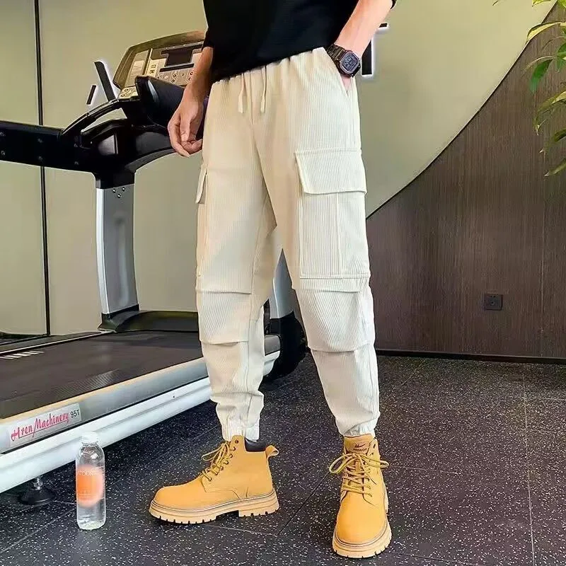 

New Spring and Autumn Fashion Brand Solid Color Spliced Workwear Loose and Versatile Comfortable Casual Sports Men's Guard Pants