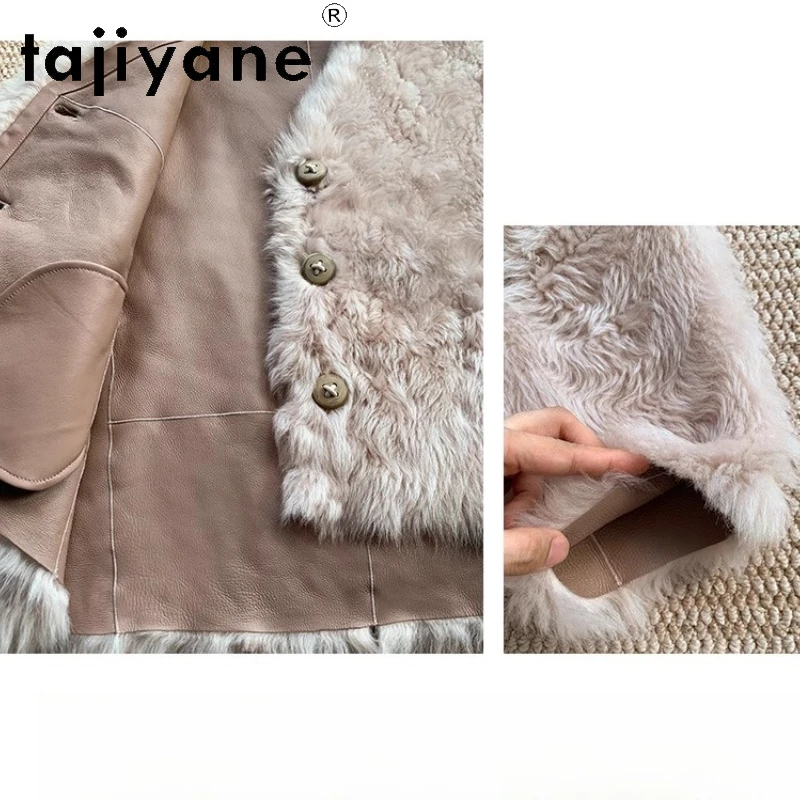 TAJIYANE 100% laine toscane naturelle en peau de mouton Double face manteau de fourrure femme haut de gamme col en v vraie fourrure veste vêtements d'hiver 2025шу omni