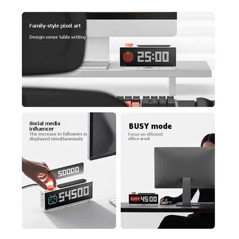 A02F-TC002 Smart Pixel Desk Clock Full Color Display Clock Weather Forecast Scientific Time Management Function