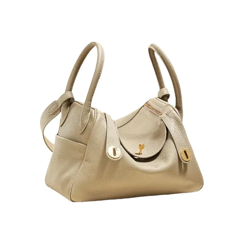 Genuine Top Grain Pebbled Cowhide Shoulder Bag Women 2 Sizes Soft Grain Leather Crossbody Handbag Multi Pocket Work Tote Purse