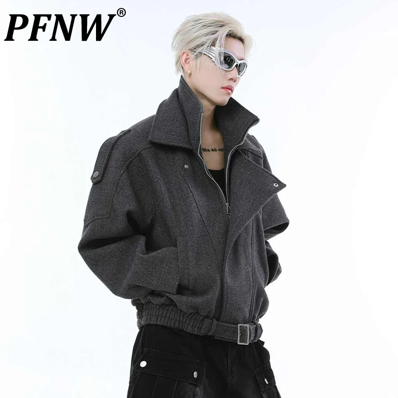 PFNW Niche Vintage Three-dimensional Deconstruction Double Layer Collar Short Biker Jacket Simple Loose Tweed Coat Tide 12C2003