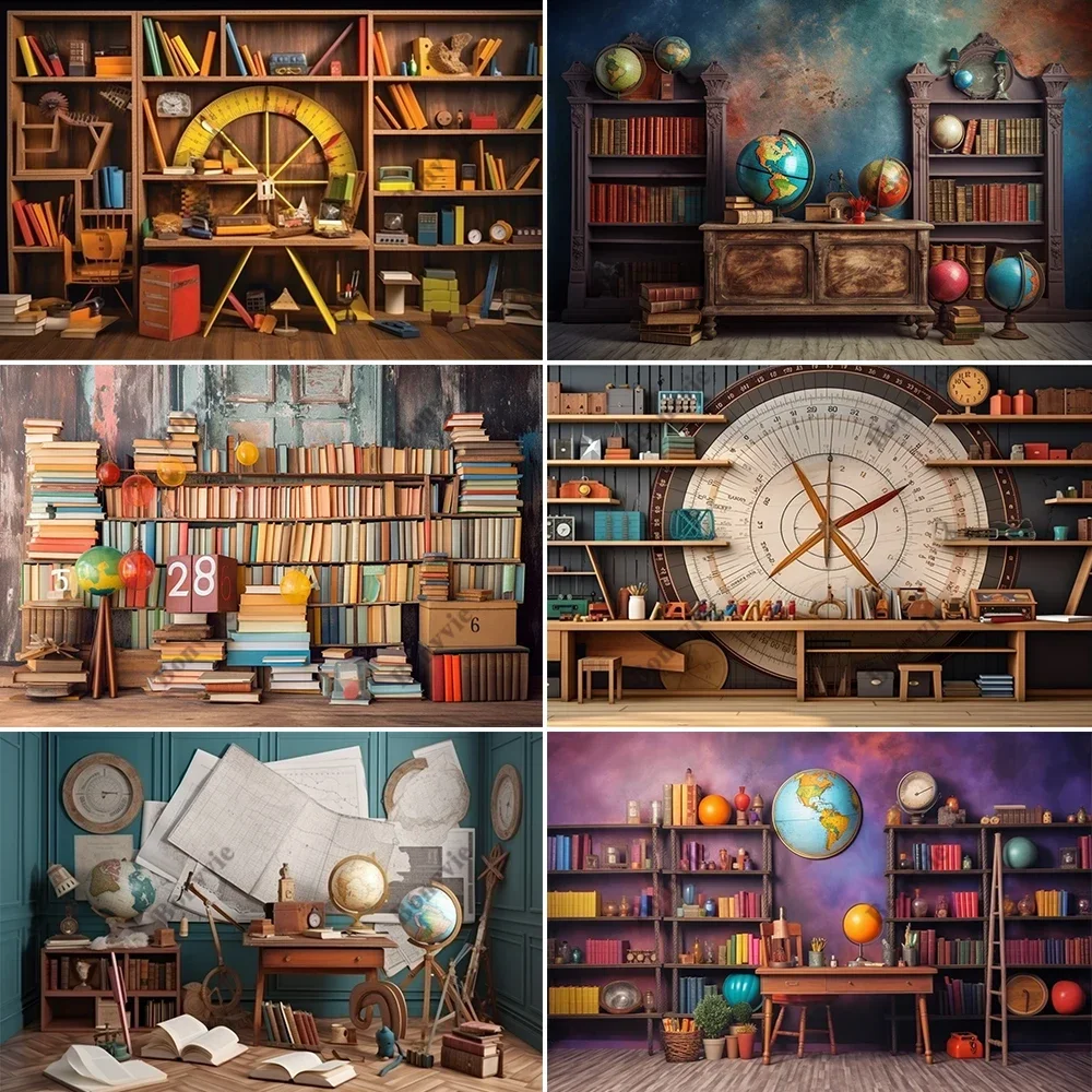 

Photography Backdrop Bookshelf Book Back to School Students Graduate Party Decoration Photocall Background Photo Studio