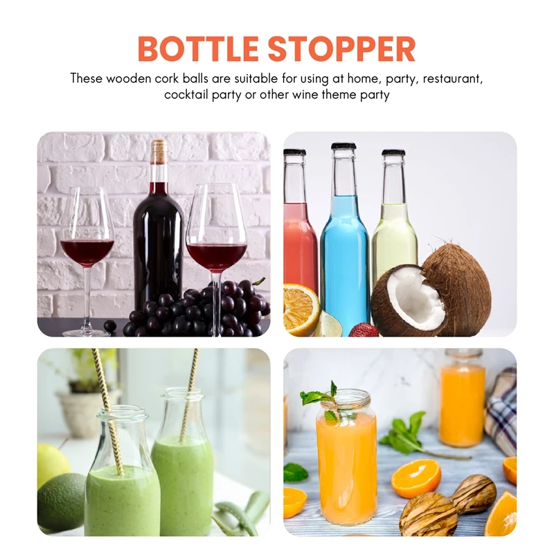 A21I-2 Pieces Wooden Cork Ball Wine Stopper, Cork Ball Stopper For Wine Decanter Carafe Bottle Replacement 2.1 Inch/ 5.5 Cm