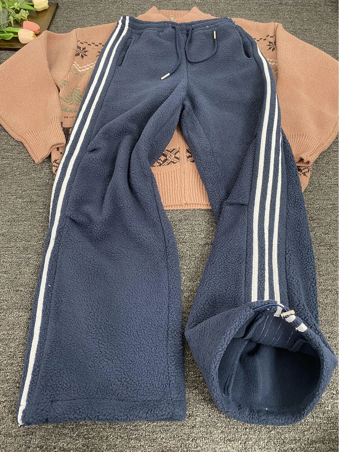 

Зимние прямые брюки Thiened Fce для мужчин и женщин, повседневные широкие брюки с плиссировкой, теплые дышащие хлопковые брюки